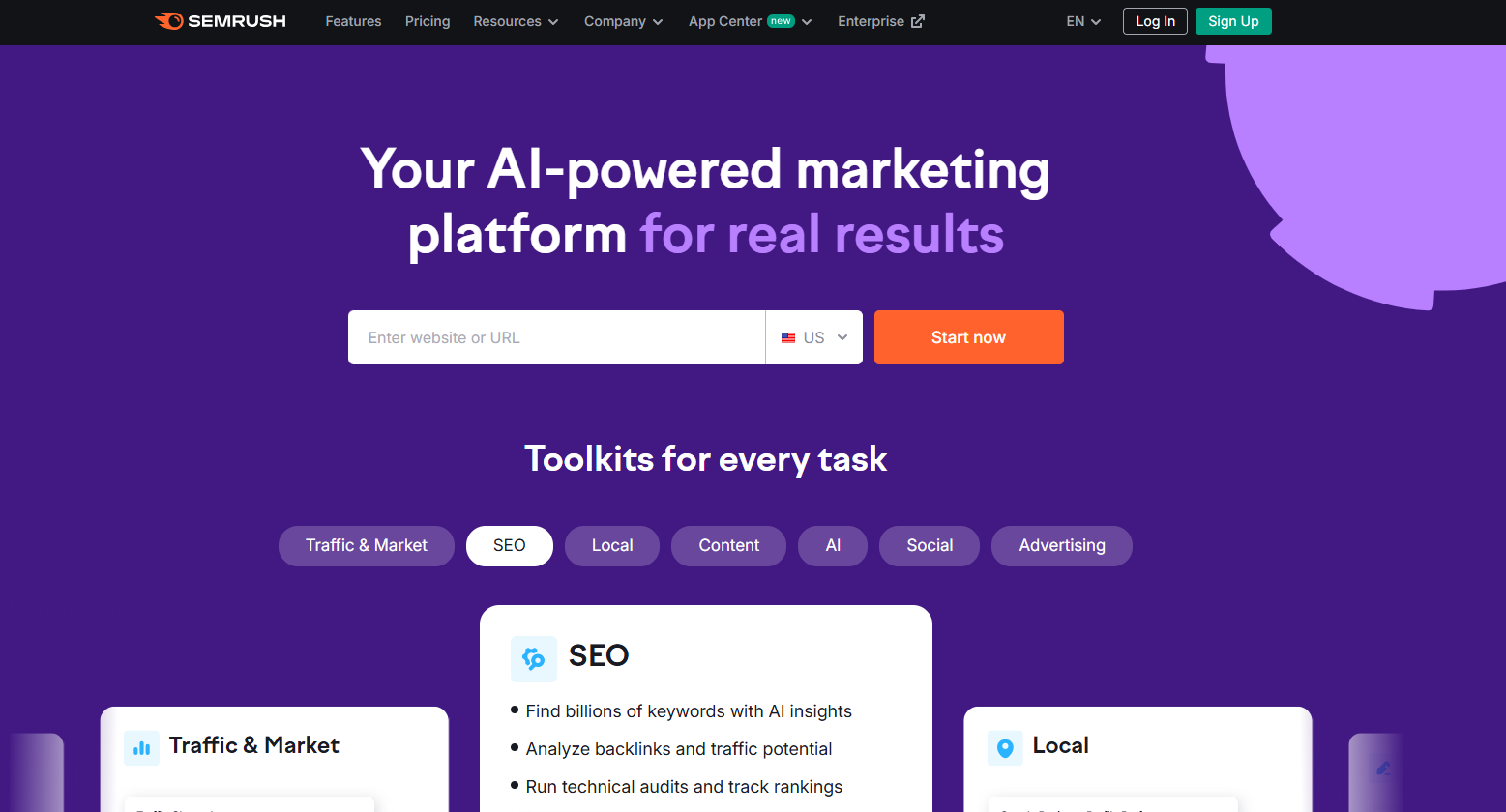 главная страница Semrush