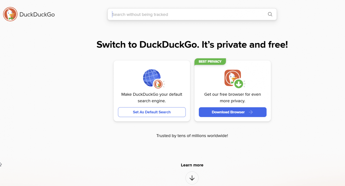 стартовая страница поисковика DuckDuckGo