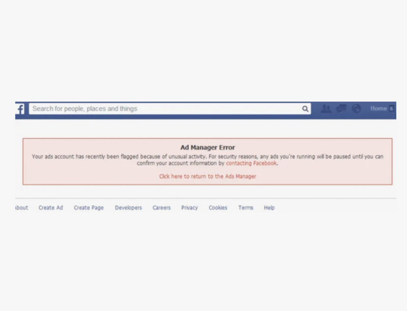 Блокировка рекламного аккаунта в Facebook