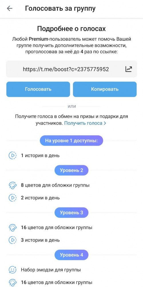 уровни группы в Телеграм