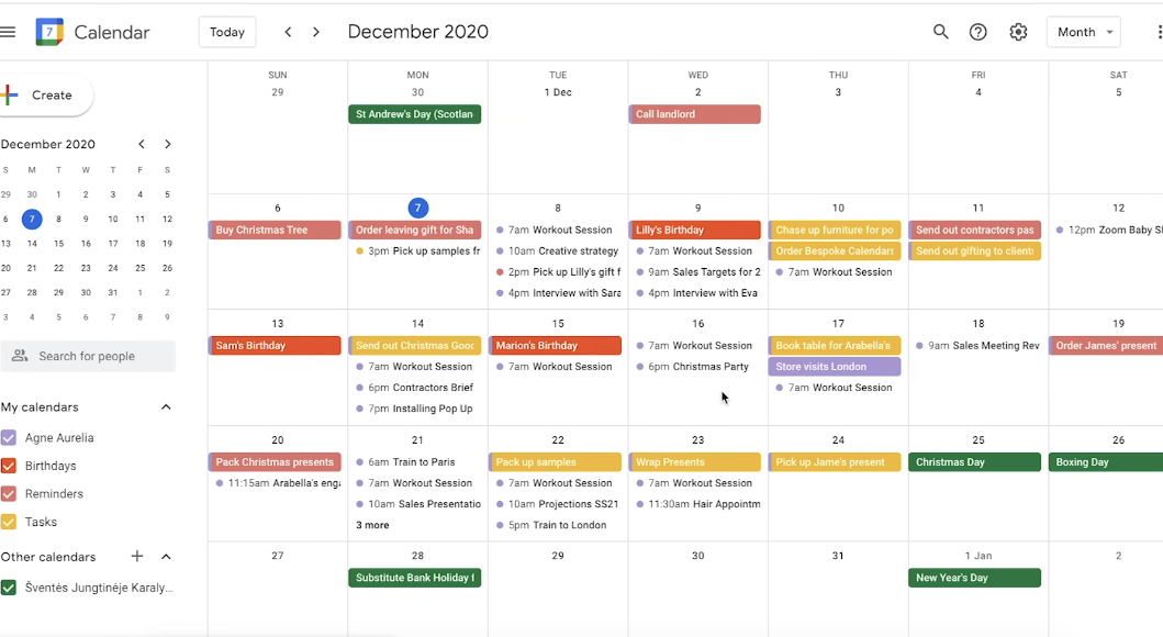 рабочее пространство Google Calendar