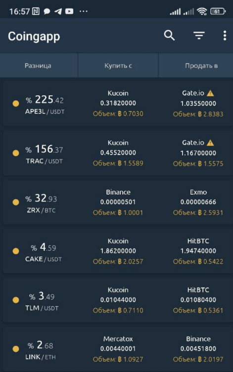 интерфейс мобильного приложения Coingapp