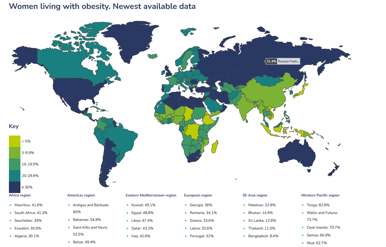 карта от Global Obesity Observatory