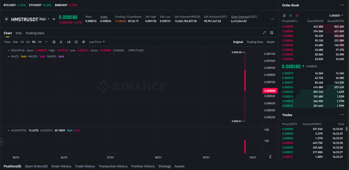 Торговая пара HMSTR/USDT на Binance