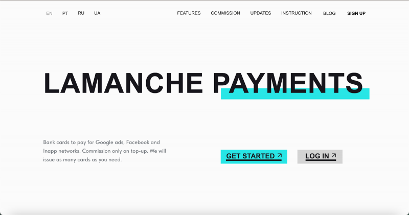 главная страница сервиса Lamanche Payments