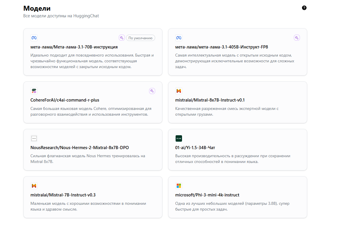 HuggingChat модели