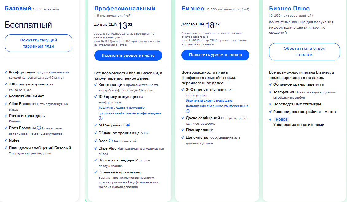 тарифы Zoom