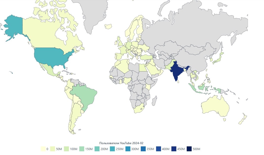пользователи YouTube по странам