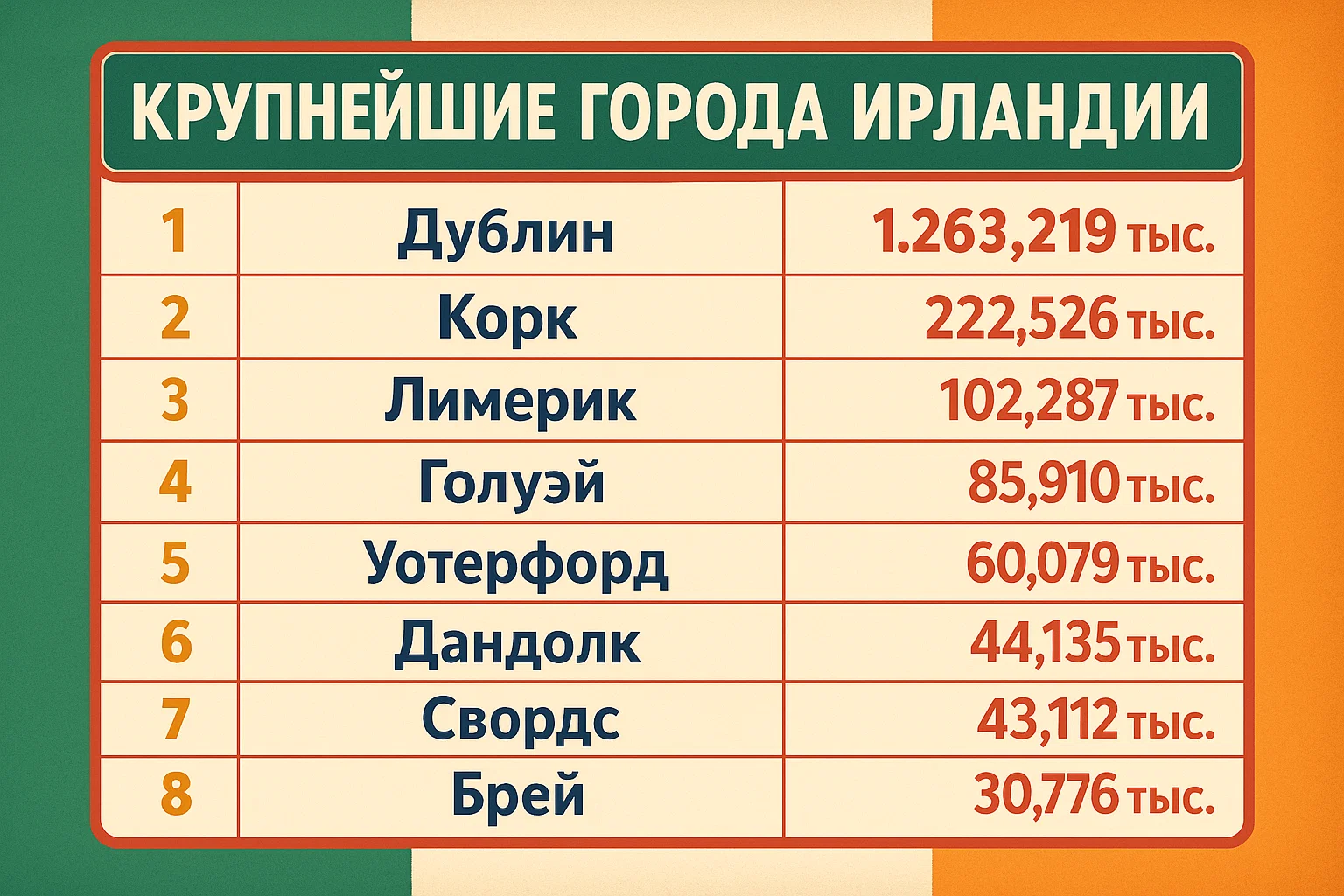 крупнейшие города ирландии