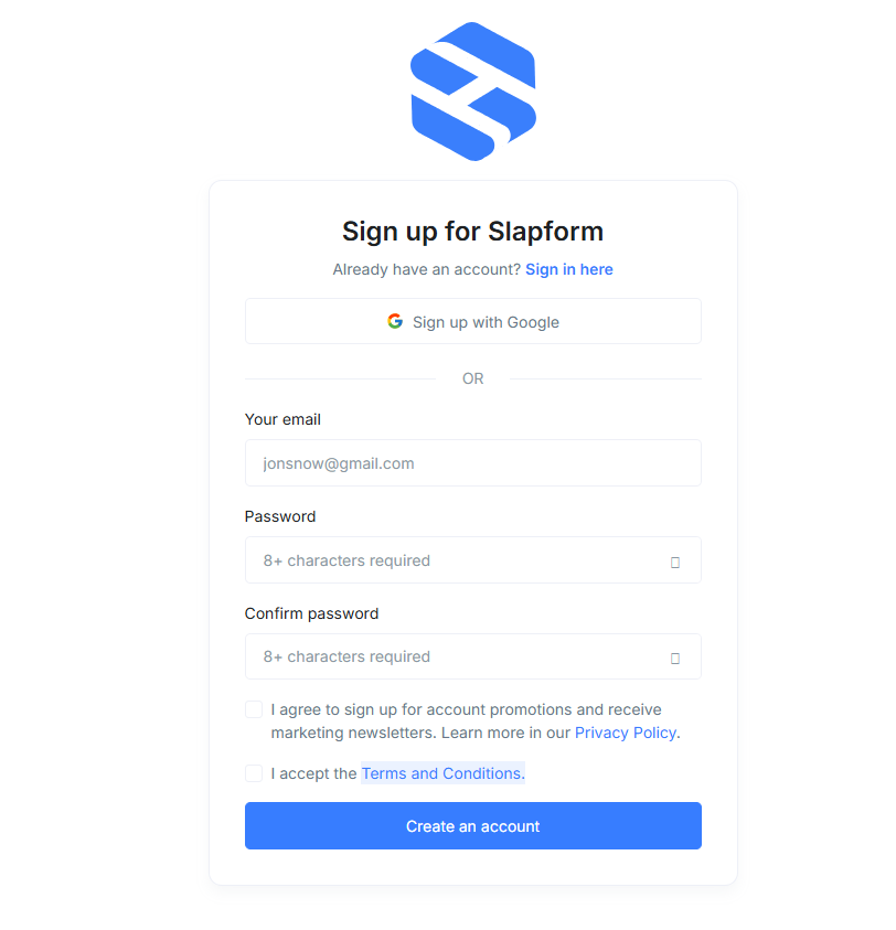 регистрация Slapform