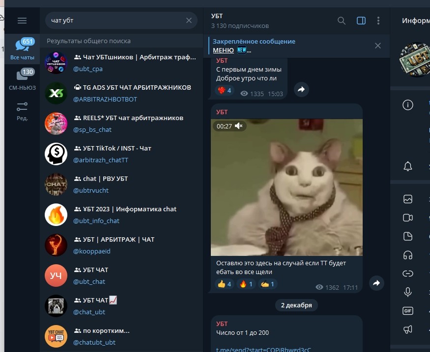Телеграм-чаты по УБТ
